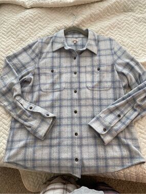 Faherty Light Blue and Cream Plaid Shacket